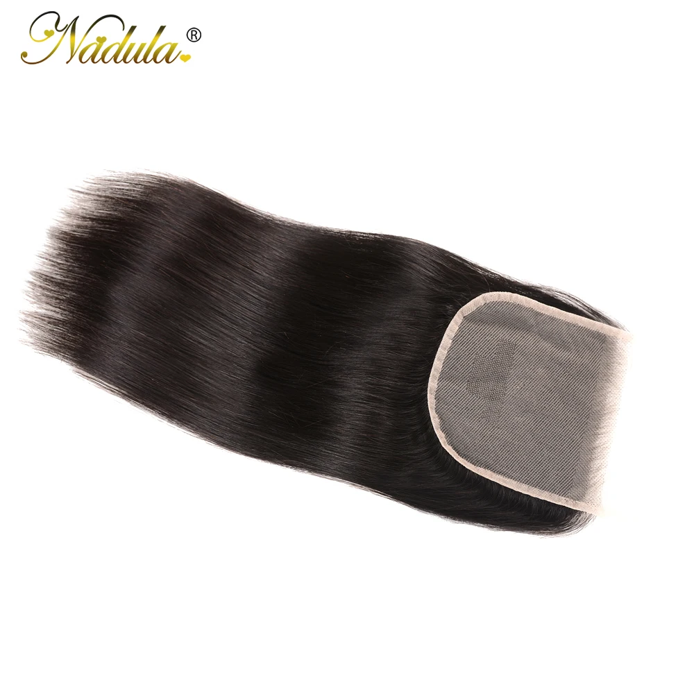Игрока NADULA пучки волос закрытием кружева 5x5 прямые человеческие волосы застежка прозрачный кружевной/средне-коричневый бразильские прямые волосы застежка
