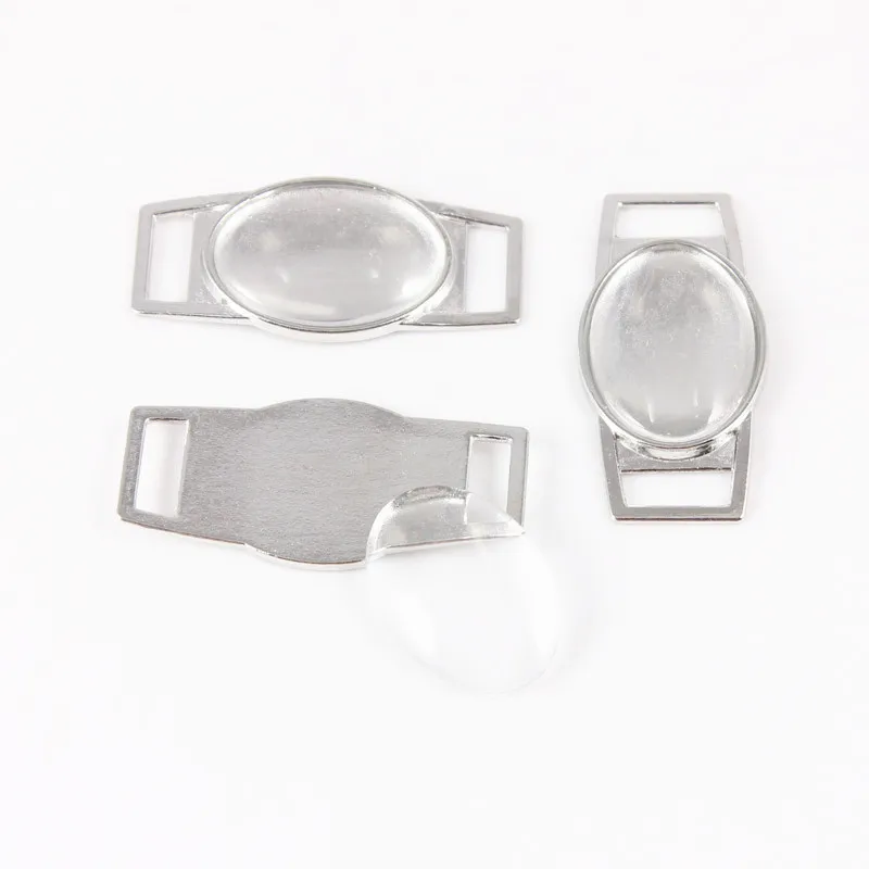 60Pcs/lot Blank Oval Shoelace Charms Whit (13*18mm&18*25mm) Clear Glass
