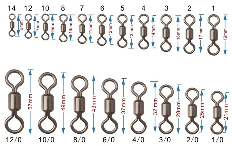 [1000 шт] Навальный никелированный шарикоподшипник вращающиеся твердые кольца Разъемный соединитель для рыбалки снасти аксессуар размер#3/0~#14