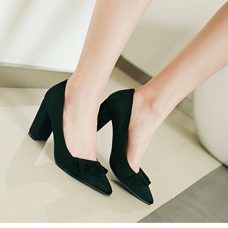 Meotina/туфли на высоком каблуке женские туфли-лодочки обувь для вечеринок с оборками г. Весенние туфли с острым носком на высоком толстом каблуке, слипоны большой размер 42, 43