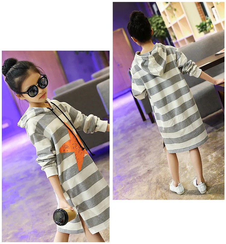 hooded long t shirts dresses for teenage baby girls autumn striped star printed dress clothing kid casual long sleeve dress baby (9)