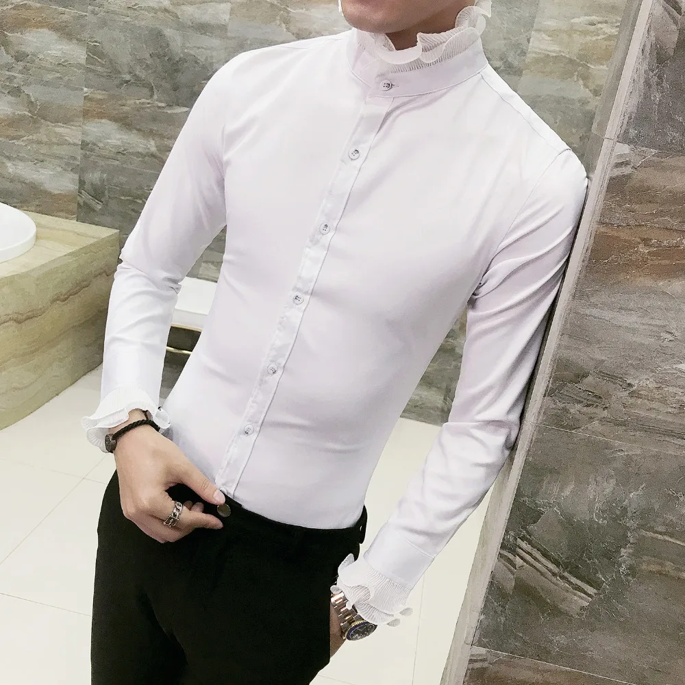 Vente Marque Nouveau Smoking Coréenne Slim Fit À Manches Longues Hommes Chemise Haute qualité De Bal Robe Chemises Hommes Vêtements 2018 Automne Chemise de Scène de la Chanteuse