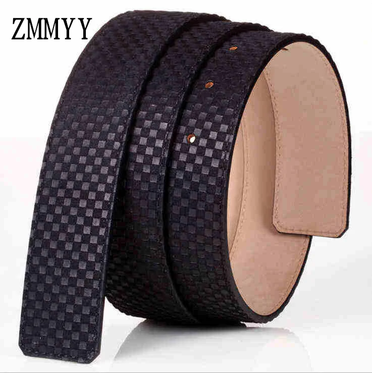 [ZMMYY] (No Buckle only belt)Classic black brown cowskin Leather 3.8 cm Belts Designer men High Quality plaid Belt | Аксессуары для