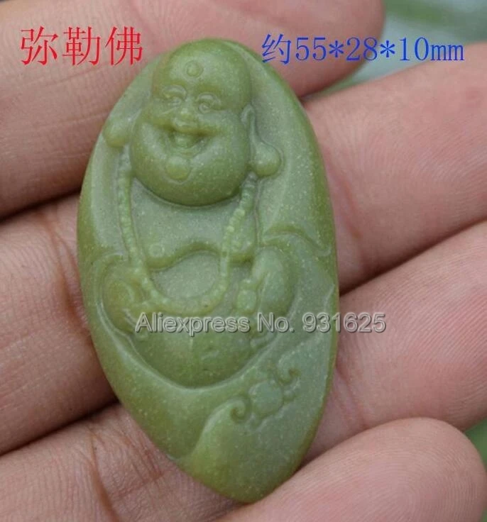 Natural Luminous Fluorite Stone Carved Buddha Amulet Pendant Rope Necklace