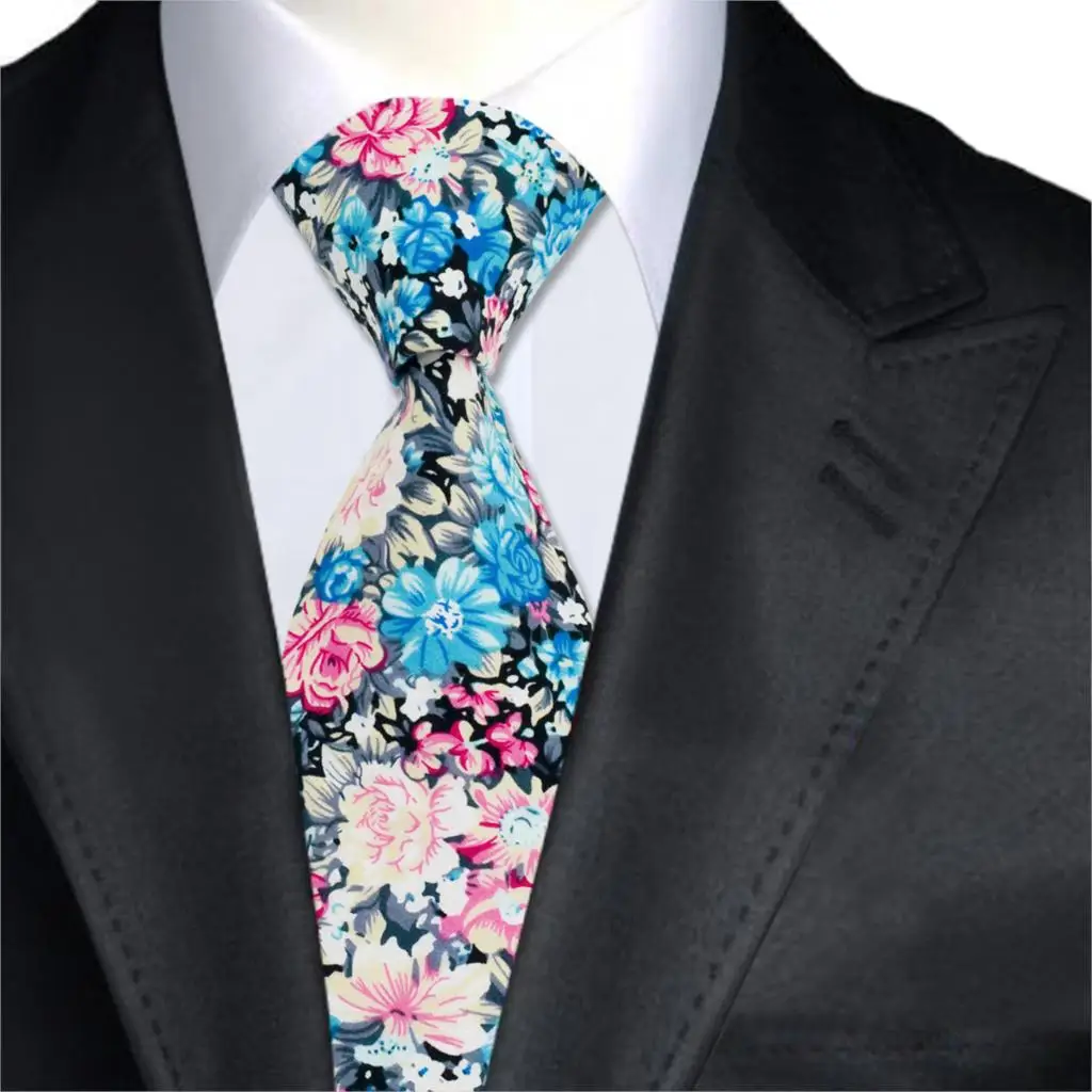 A 1378 Brand Hi Tie Pink and Blue Floral Mens Ties Neckties 100 Cotton