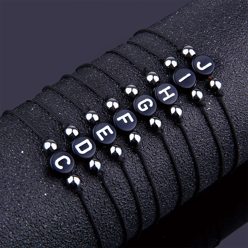 

Letter Bracelet Couple Custom Letter Gold Sliver Black DIY Natural Stone Charm Bracelet For Man Woman Jewelry Gift