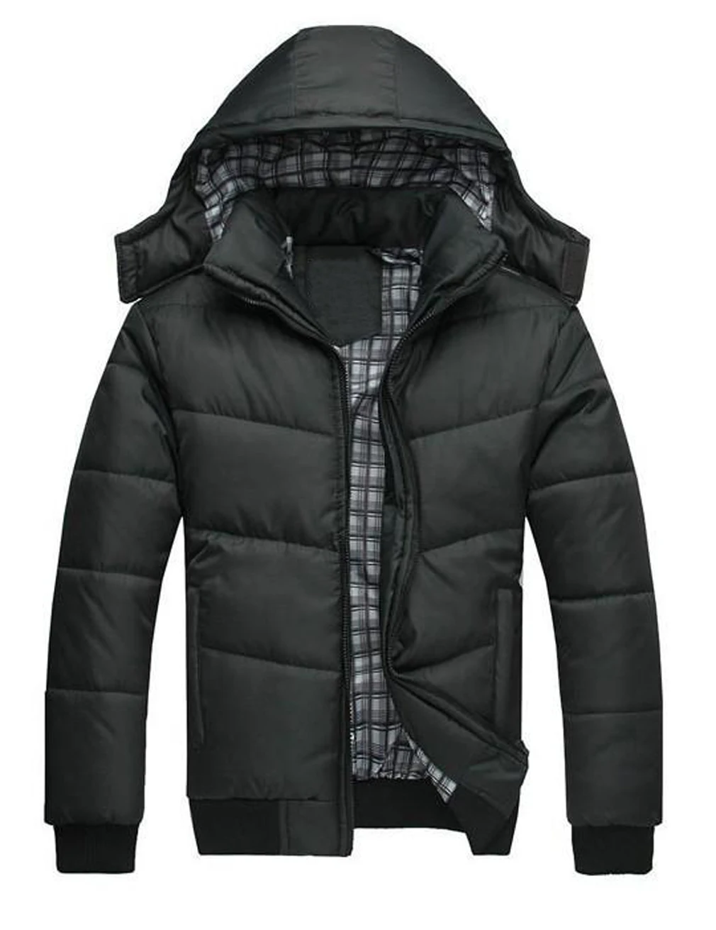 Winter Coat Men Quilted Black Puffer Jacket Warm Fashion Male Overcoat Parka Outwear Cotton Padded Hooded Coat Outwear