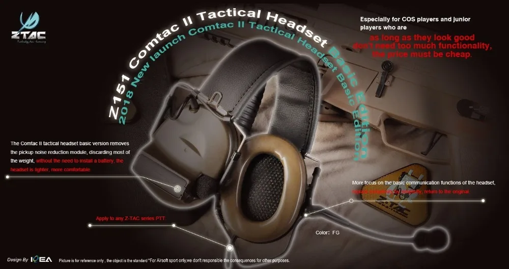 Z Тактический Comtac II Softair Peltor гарнитура без Шум снижение Функция Коммуникационный наушник Ztac Airsoft наушников Z151