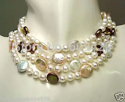 

~~ Free Shipping Noblest genuine 3Color 13-14mm sea south coin pearl necklace long 70"inch