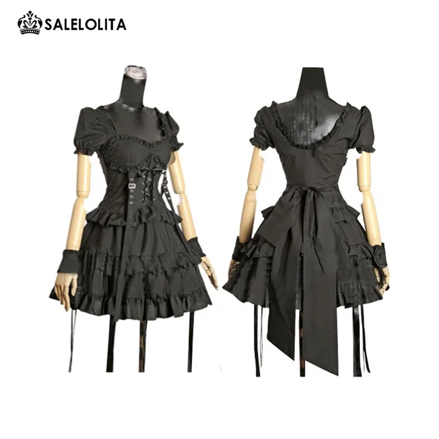 2017 New Black Short Sleeved Retro Gothic Steampunk High Waist Cake ...