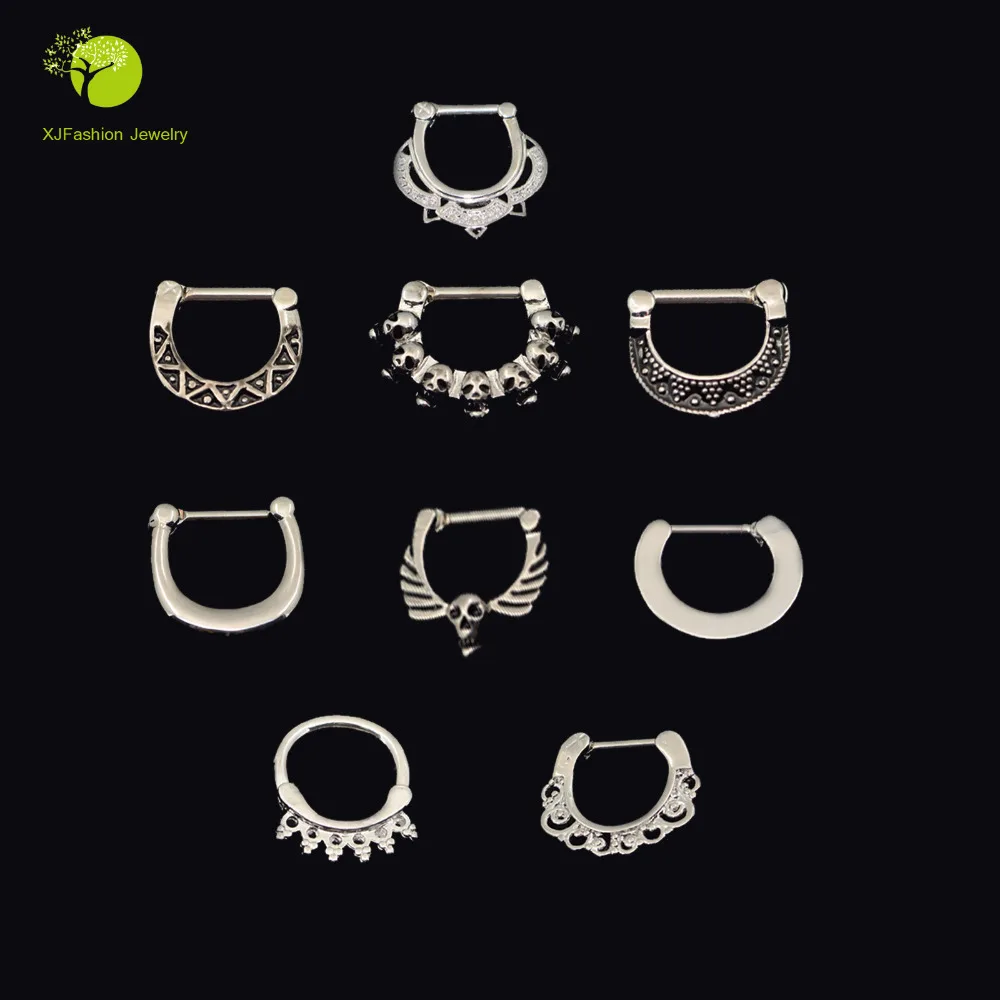 9pcs 316l Stainless Steel Septum Nose Piercing Clicker Nose Ring Jewelry Gauges Nose Ring Septum