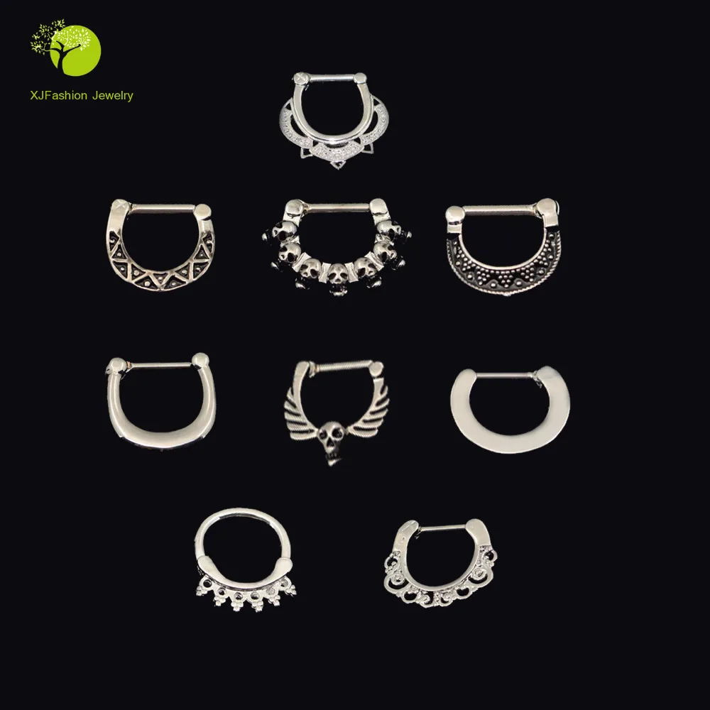 9PCS 316L Stainless Steel Septum Nose Piercing Clicker Nose Ring Jewelry Gauges Nose Ring Septum