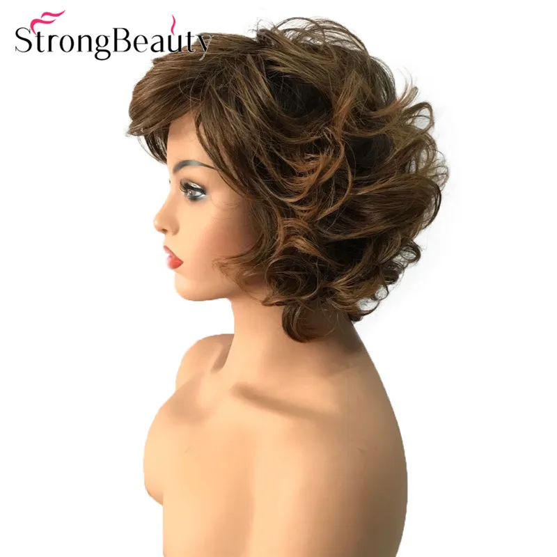 StrongBeauty Короткие вьющиеся парики синтетические волосы монолитный черный/коричневый смешанный термостойкий женский парик