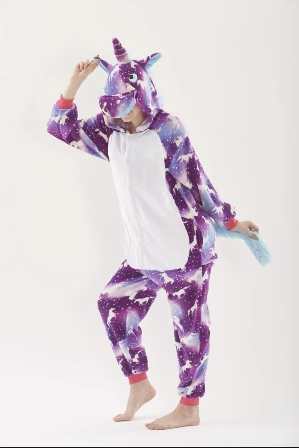 Men Women Kigurumi color Unicorn Onesie Adults Animal Pajamas Sets Cartoon Sleepwear Stitch Warm Flannel Hooded