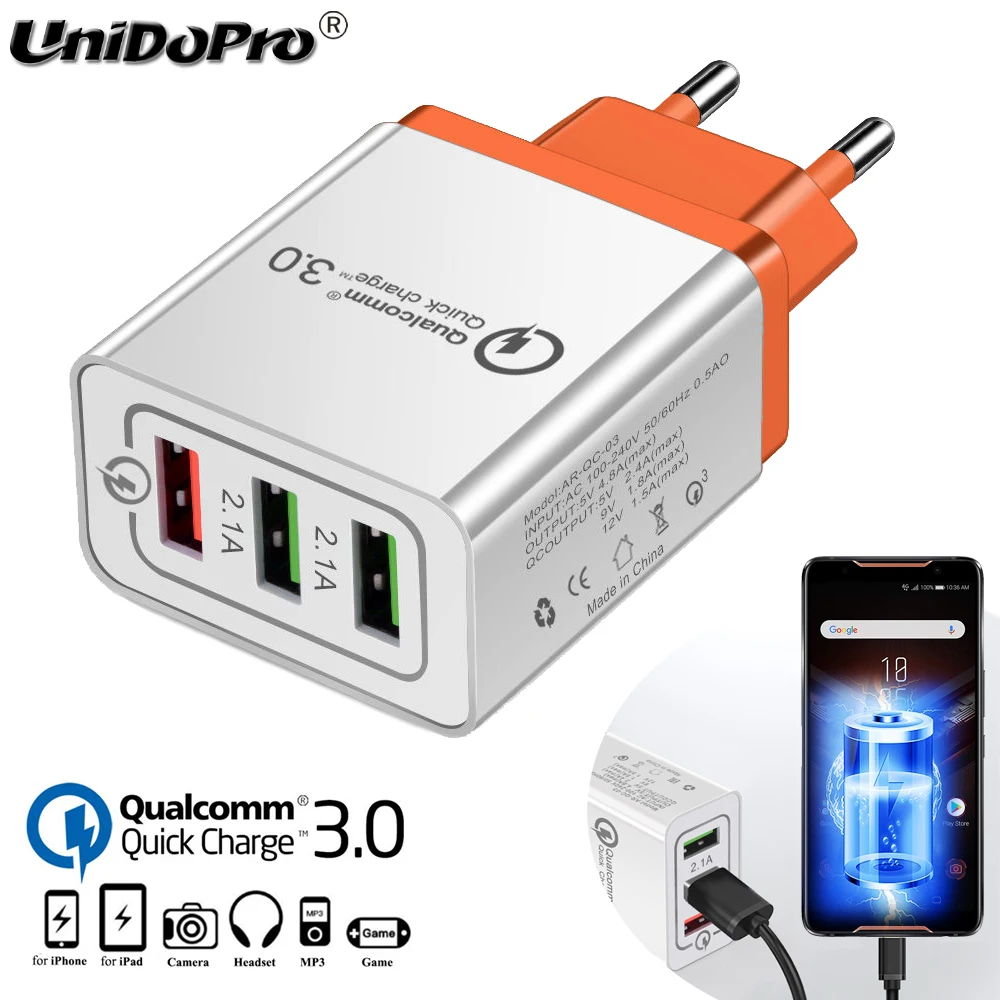 

Quick Charge QC 3.0 3-USB Euro Fast AC Wall Charger for ASUS ROG Gaming Phone ZS600KL , Zenfone 6 5Z 4 3 2 Max Laser Selfie Go