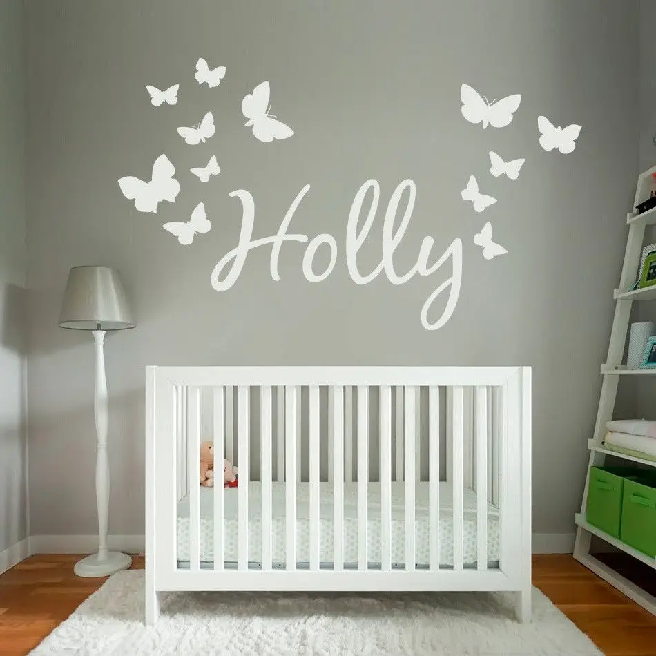 

Butterfly Pattern Vinyl Wall Sticker Kids Room Personalised Name Removeable Decal Nursery Bedroom Decor Custom Poster ZX122