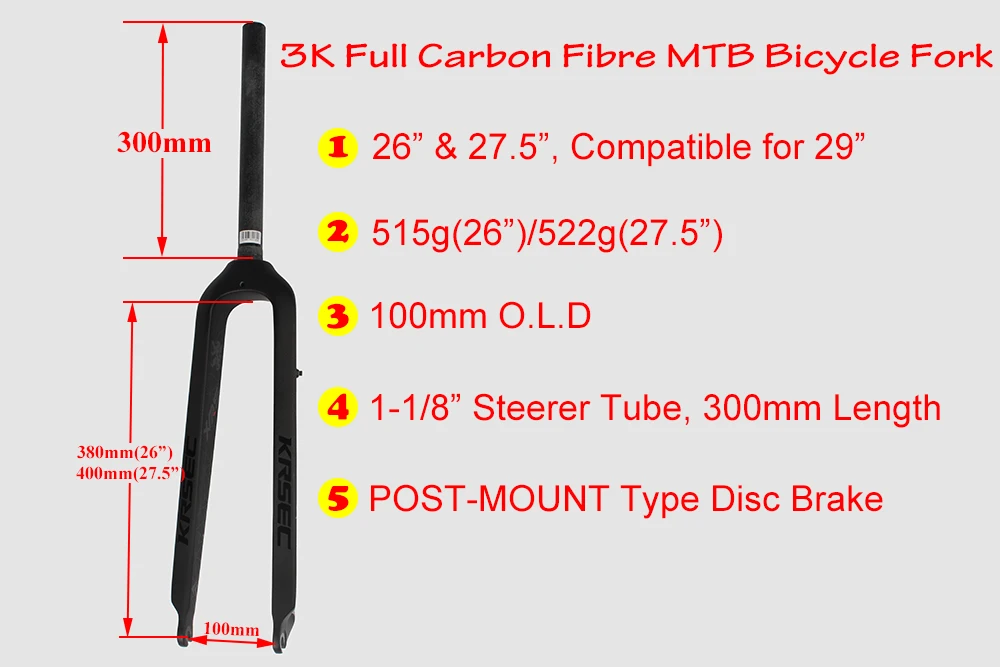 26 27,5 углеродная вилка 3K для горного велосипеда, Карбоновая вилка для дискового тормоза, полностью углеродная передняя вилка для горного велосипеда, совместимая с 29er велосипедами