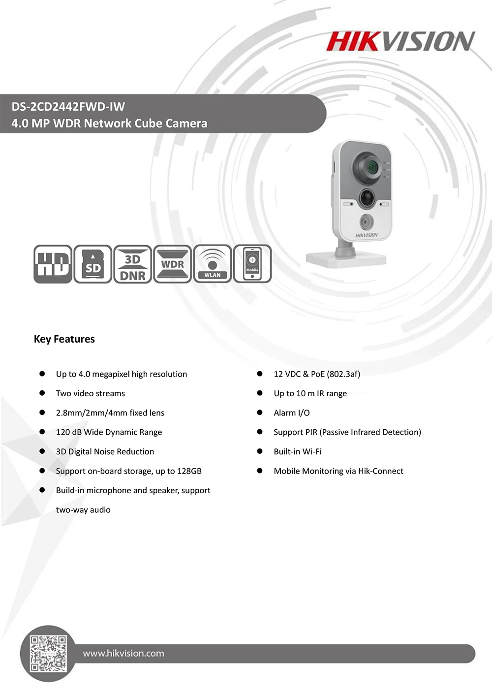 Hikvision Беспроводная ip-камера безопасности DS-2CD2442FWD-IW 4MP CMOS WiFi IR-Cut ночная версия камеры видеонаблюдения двухсторонняя аудио sd-карта