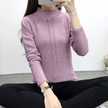 

Winter women's new Korean knit turtleneck sweater slim solid half twist female head shirt jacket