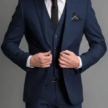 Портной, темно-синие смокинги для жениха, 3 предмета, итальянский стиль, приталенный мужской свадебный Выпускной, вечерние костюм жениха Terno