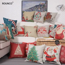 Christmas cartoon deer Saint Claus print home decoration linen cotton pillowcase car sofa chair bed decorative