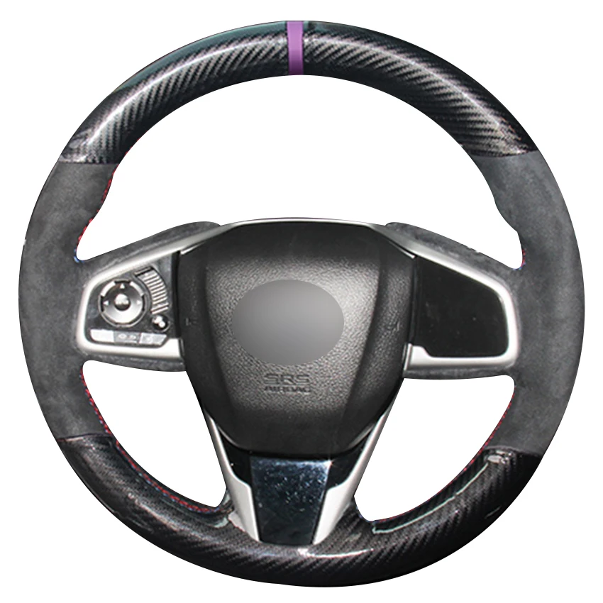 

Carbon Fiber Leather Black Suede Purple Marker Car Steering Wheel Cover for Honda Civic Civic 10 2016 2017 CRV CR-V 2017