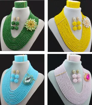

New African Wedding Beads Jewelry Set Nigerian Bridal Jewelry Sets Crystal Beads Statement Necklace 2016 Free Shipping ABC993