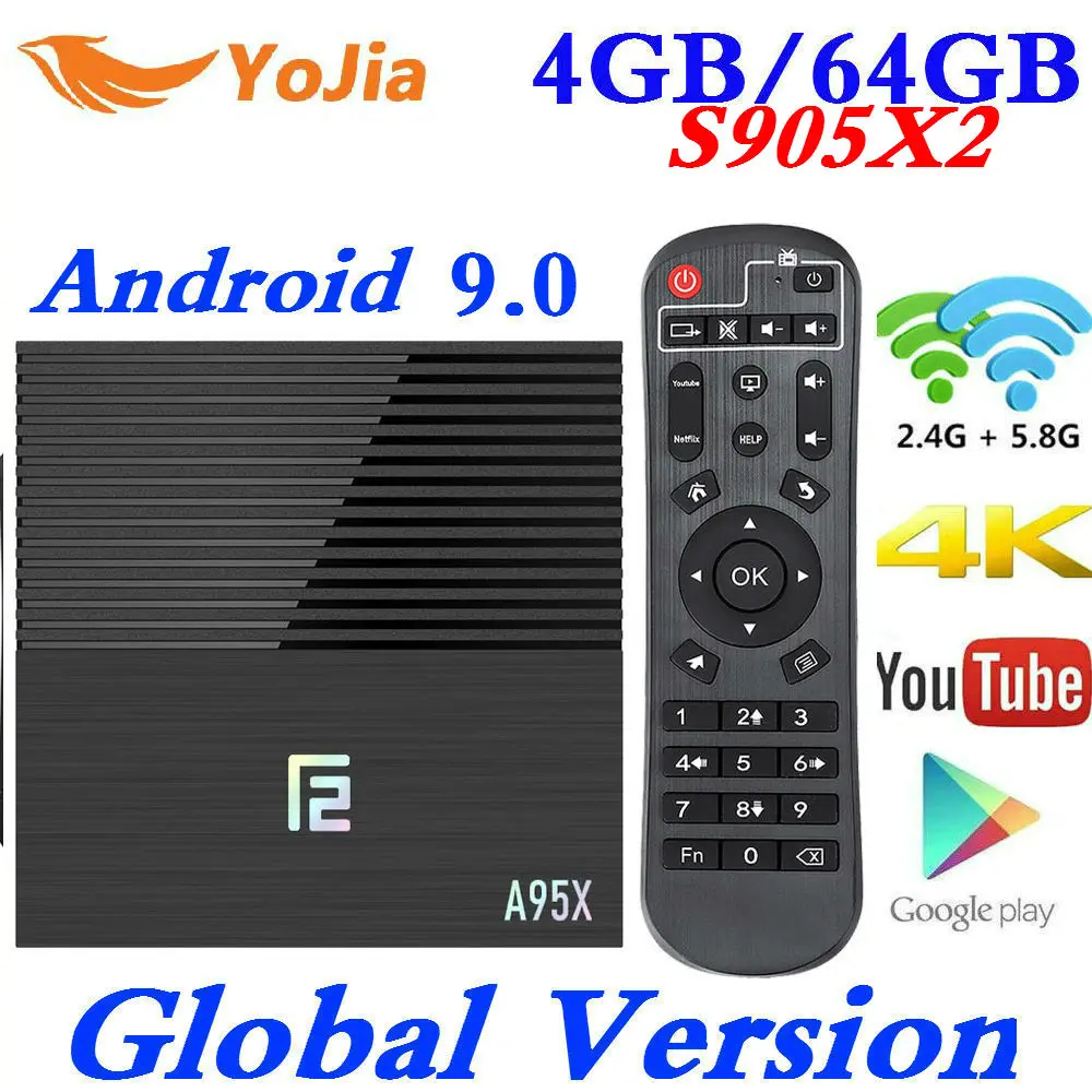 

4GB RAM 64GB Smart TV Box Android 9.0 Amlogic S905X2 4K 60fps Google Play Store Netflix Youtube F2 Media Player PK X96 Max