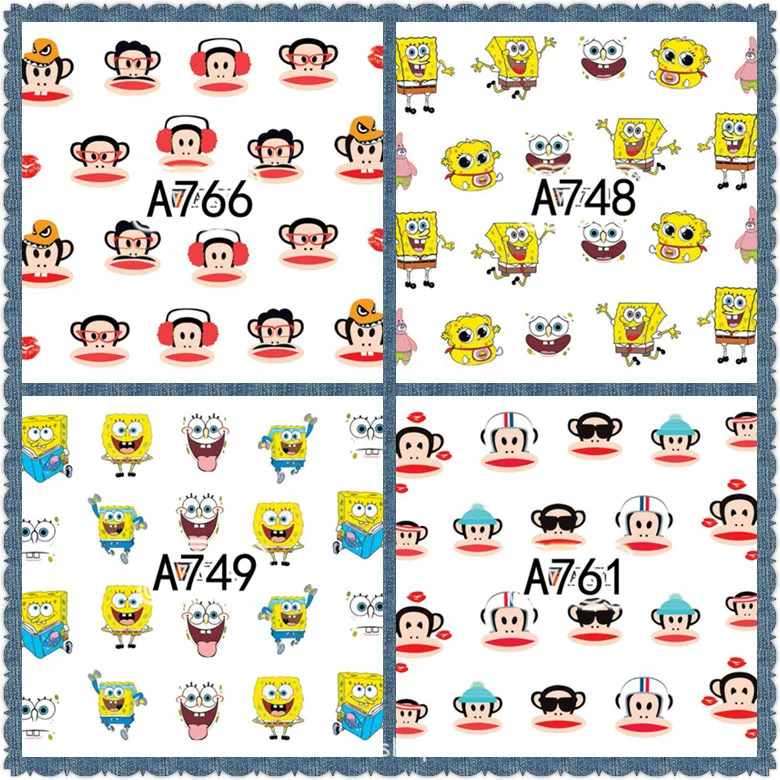 

5sheet 24types Cartoon monkey Nail Water Stickers Designs Nail Art Stickers Decals Makeup DIY Water Tattoos Manicure A745-768
