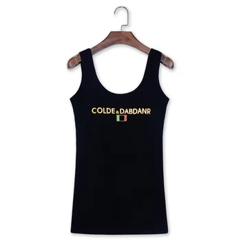 

Korean Style New 2018 Summer Womens High Street Fashion Slim O Neck Painting Gold Letter Sleeveless T Shirt Tank Top Ladies Vest