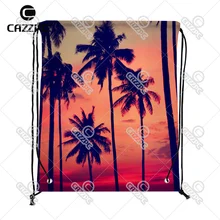 Летний стиль силуэт Кокосовая пальма на закате индивидуальный принт нейлон ткань шнурок рюкзак Подарочный пакет из 4