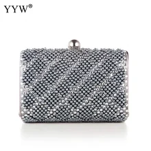YYW темно-серое длинное бисером сумка, вечерняя, банкет кошелек и Сумки с модным металлическим свадебные сумочки Выходные туфли на выпускной бал клатч
