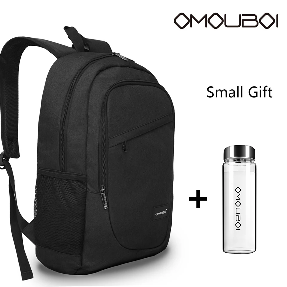 

OMOUBOI Black Durable Waterproof Sports Computer Laptop Bag Back Packs Large Capacity Notebook Backpack With Transparent Bottle