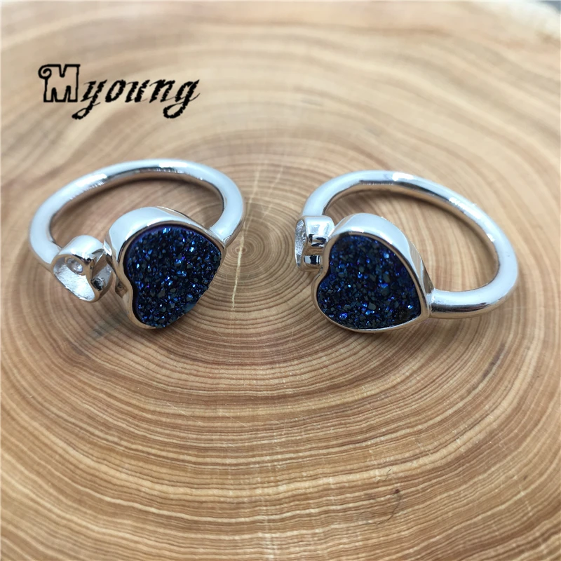 Регулируемые в форме сердца кварцевые кольца Druzy titanium, кольца Agates Drusy для Wowen MY1786
