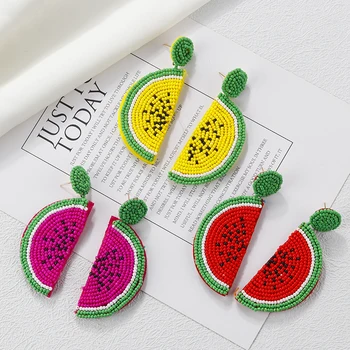 

AENSOA Bohemia Handmade Beads Watermelon Drop Earrings For Women Girl Sweet Cartoon Fashion Resin Beads Earrings Fruit Jewelry