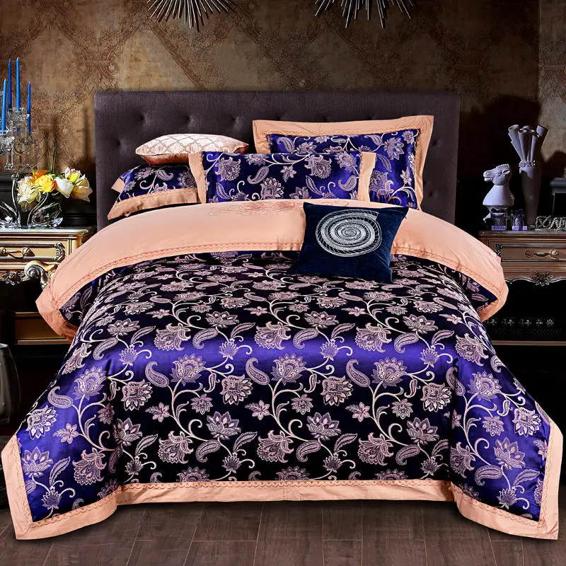 

Luxury Bedding Set Queen King Size Jacquard Cotton Bed set Purple/Silver/Golden Bed Sheet set Duvet cover Bedlinen Pillowcases