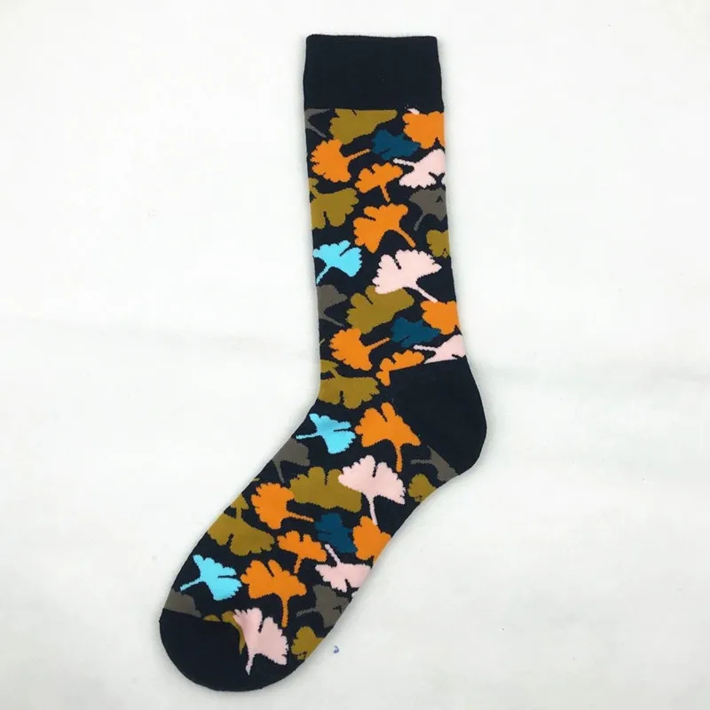 Мужские носки мультфильм птица деревянный лист Геометрические полосы волна форма красочные Смешные счастливые Harajuku Хип-хоп хлопковые