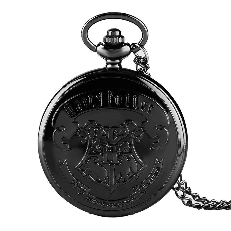 Известный фильм расширение черный Хогвартс Школа логотип Чехол кварцевые карманные часы ретро черное ожерелье цепь для мужчин и женщин