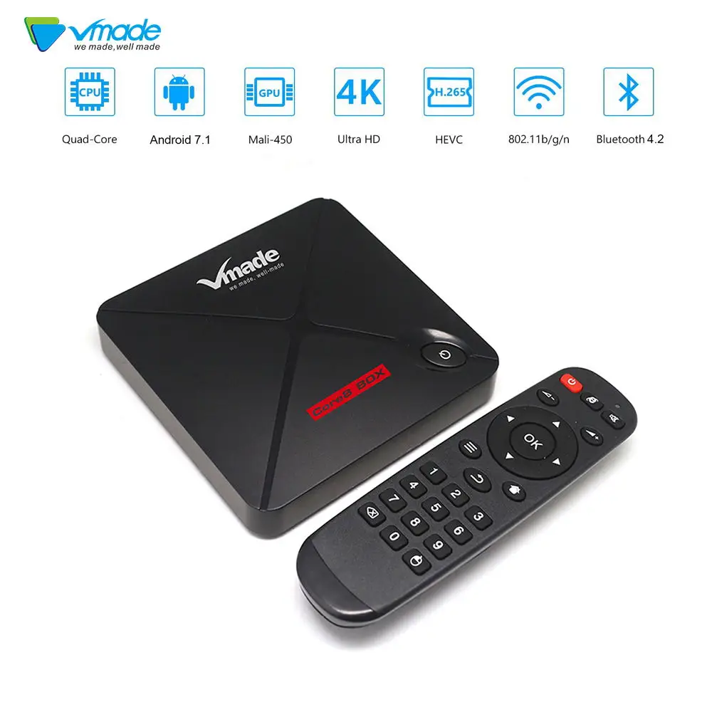 Vmade V9 PRO Android 7,1 Smart ТВ Box 2 ГБ + 16 GB Amlogic S912 4 ядра Bluetooth 4,2 H.265 поддерживает YouTube WI-FI Smart Декодер каналов кабельного телевидения