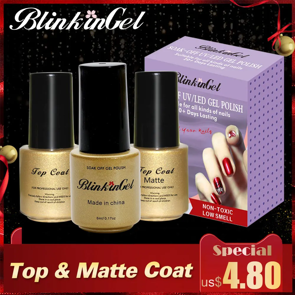 BlinkinGel 2 pc Matte Top Coat UV Gel Sticky No Wipe Frosted Lucky Nail