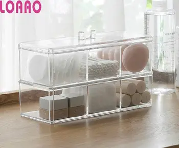 

LOAAO home cosmetic storage box crystal makeup organizer box cotton pads box make up Swab Q-tip holder Acrylic