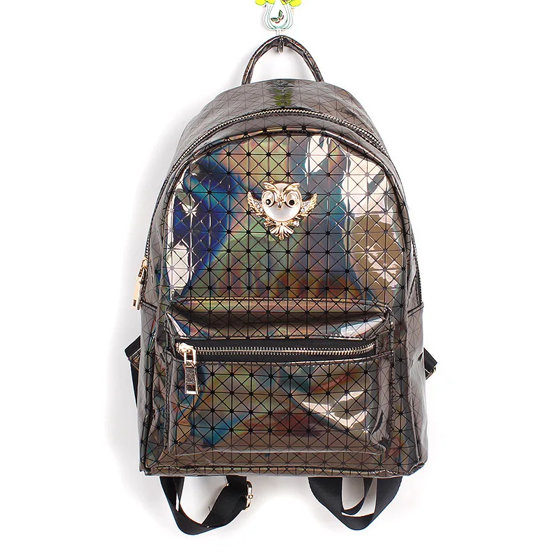 

New arrival Multicolor Korean fashion hologram backpack plaid leisure bag shoulder backpacks owl style laser leather Holographic