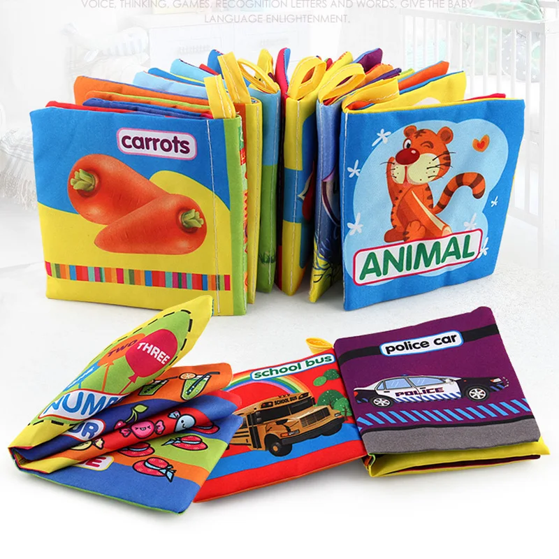 

Baby Intelligence Development Cloth Book Soft Rattles Baby Kids Bed Cognize Activity Book Educational Toy Cute Cartoon Book P20
