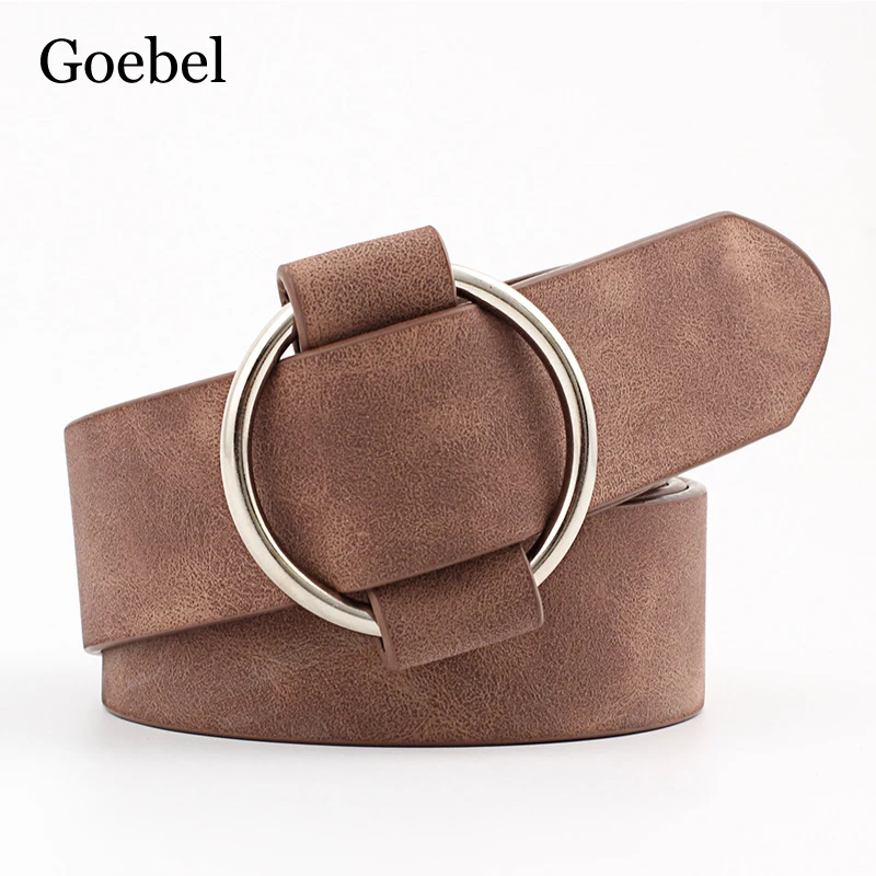

Round Buckle Design 2019 Punk Style Women Belts PU Suede Leather Black Pink Wide Waist Belts Jeans Woman Clothing Decorations