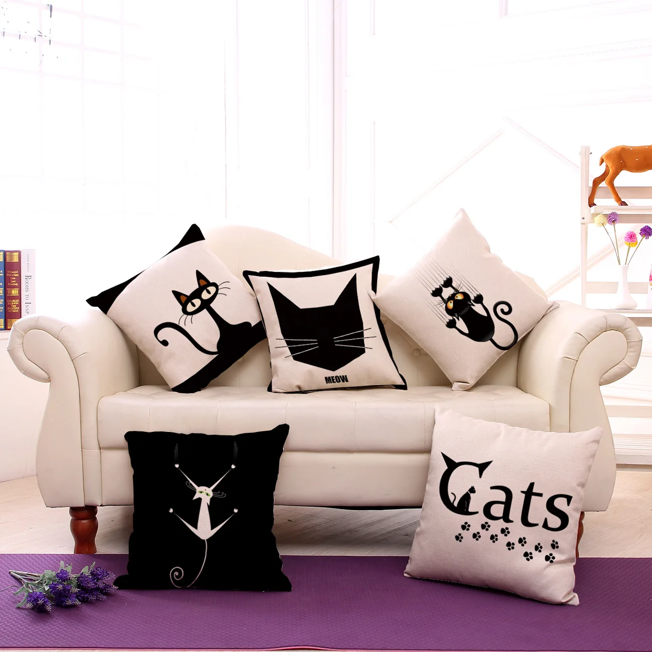 New Fashion Black and white cat Back Pillow Cover Pillow Case Waist