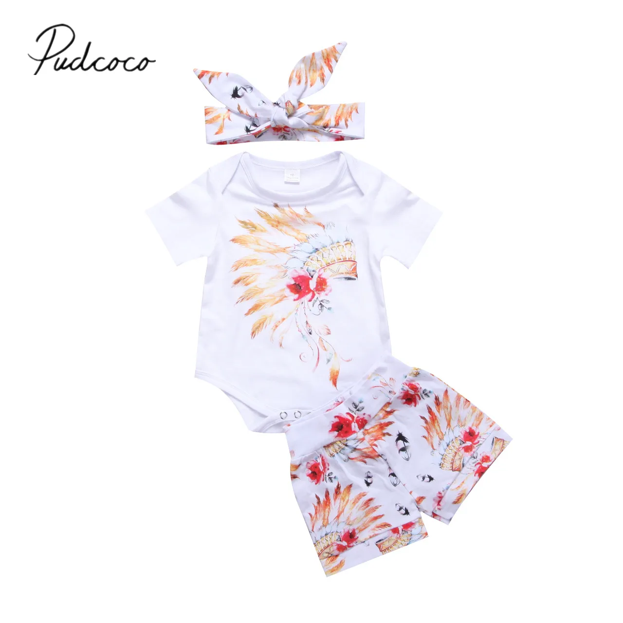 

2018 Brand New Newborn Toddler Infant Baby Boy Girl Outfit Clothes Gypsy Tops Romper Pants Shorts 3Pcs Set Short Sleeve Clothes
