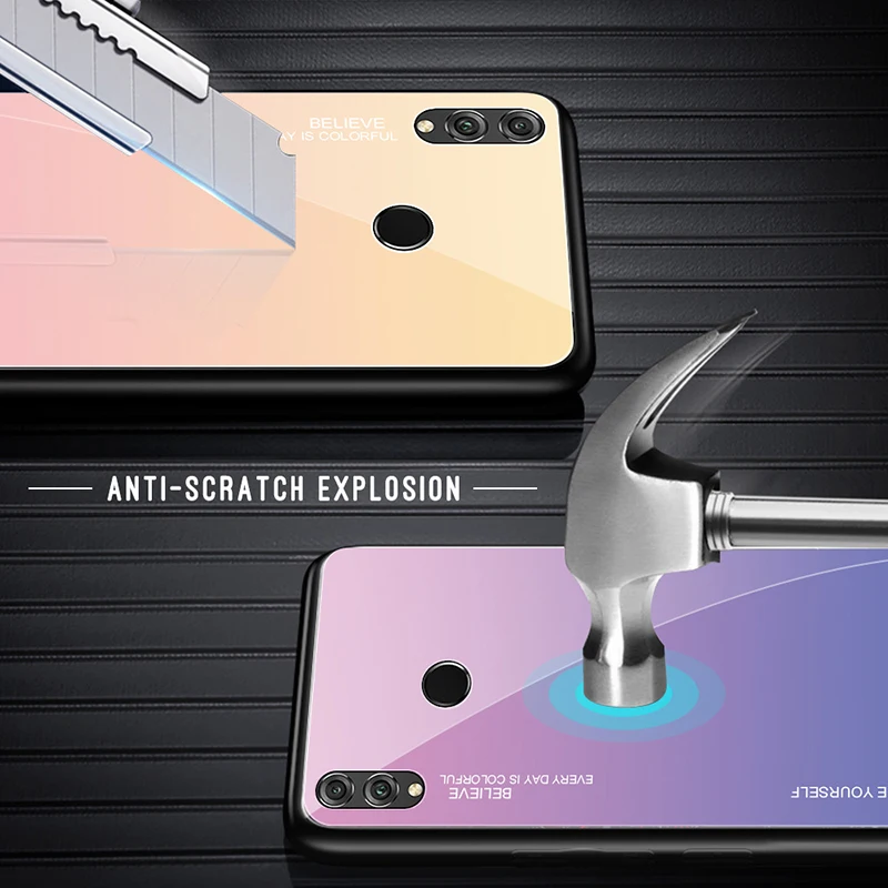 200 шт градиент мягкий полиуретановый край чехол для huawei Honor 20 V20 Note 10 Lite 9X8X8 S Max Pro Magic 2 закаленное стекло ударопрочный чехол