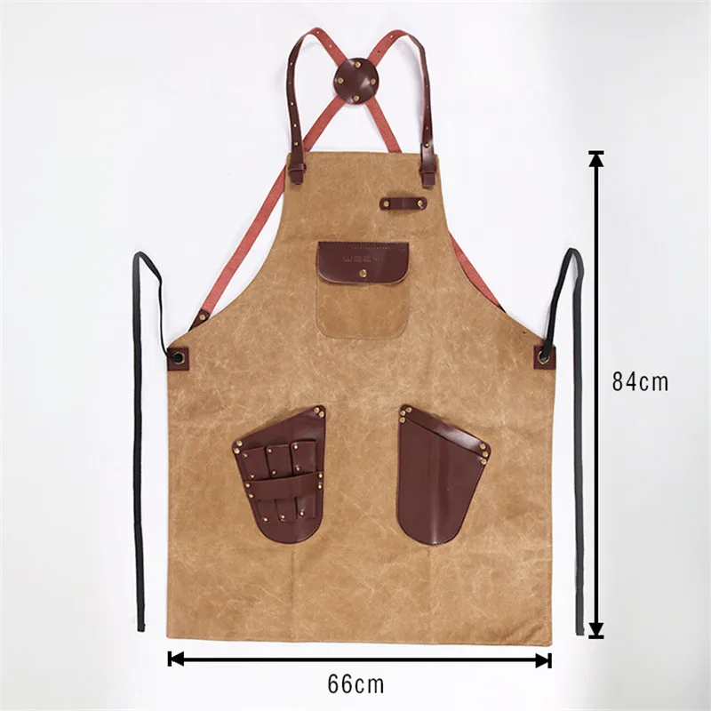 WEEYI Barber Apron Men Women Waxed Canvas Apron For Hairdresser Leather Pockets Unisex Vintage Salon Apron delantal peluquera