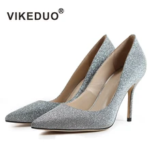 Vikeduo Women Silver Fashion Wedding Pumps Solid High Heels Ladies Handmade Shoes Pointed Toe Satin Thin Heel Zapatos de Mujer Vikeduo Women Silver Fashion Wedding Pumps Solid High Heels Ladies Handmade Shoes Pointed Toe Satin Thin Heel Zapatos de Mujer