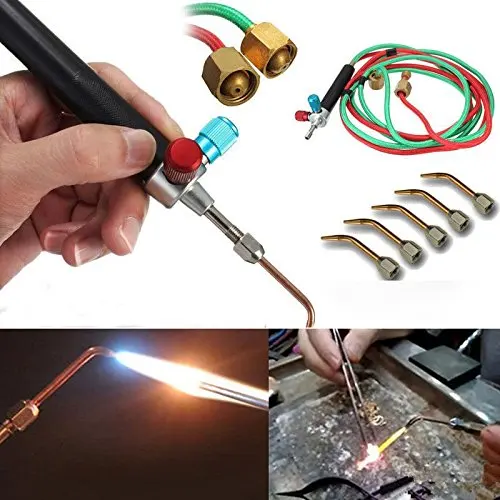 Online De la joyería Mini Gas pequeña antorcha de soldadura kit de pistola con 5 consejos para desechables Mapa de Gas y cilindros de oxígeno